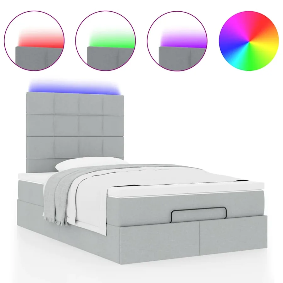 Cadre de lit ottoman avec matelas gris clair 120x190 cm tissu - 5