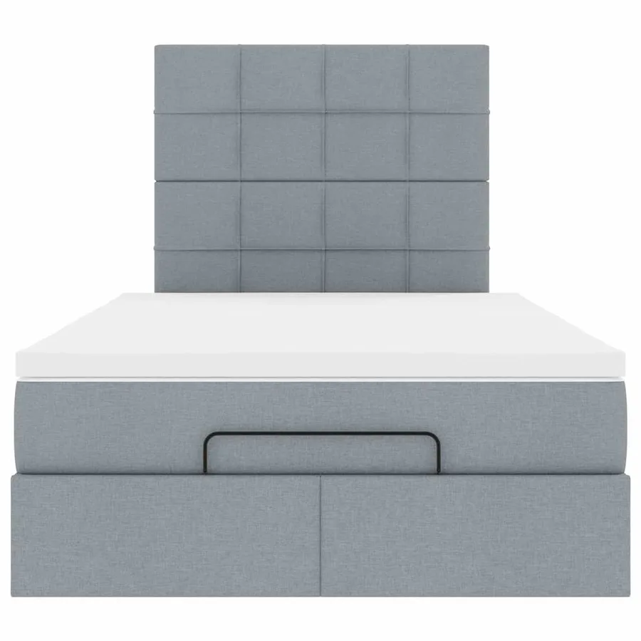 Cadre de lit ottoman avec matelas gris clair 120x190 cm tissu - 8