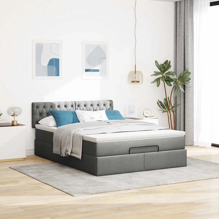 Lit ottoman avec matelas gris foncé 140x200 cm tissu - 3
