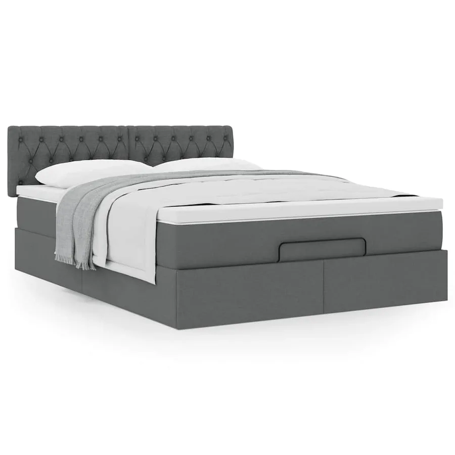 Lit ottoman avec matelas gris foncé 140x200 cm tissu - 4