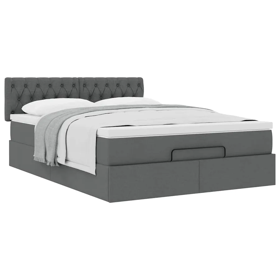 Lit ottoman avec matelas gris foncé 140x200 cm tissu - 5