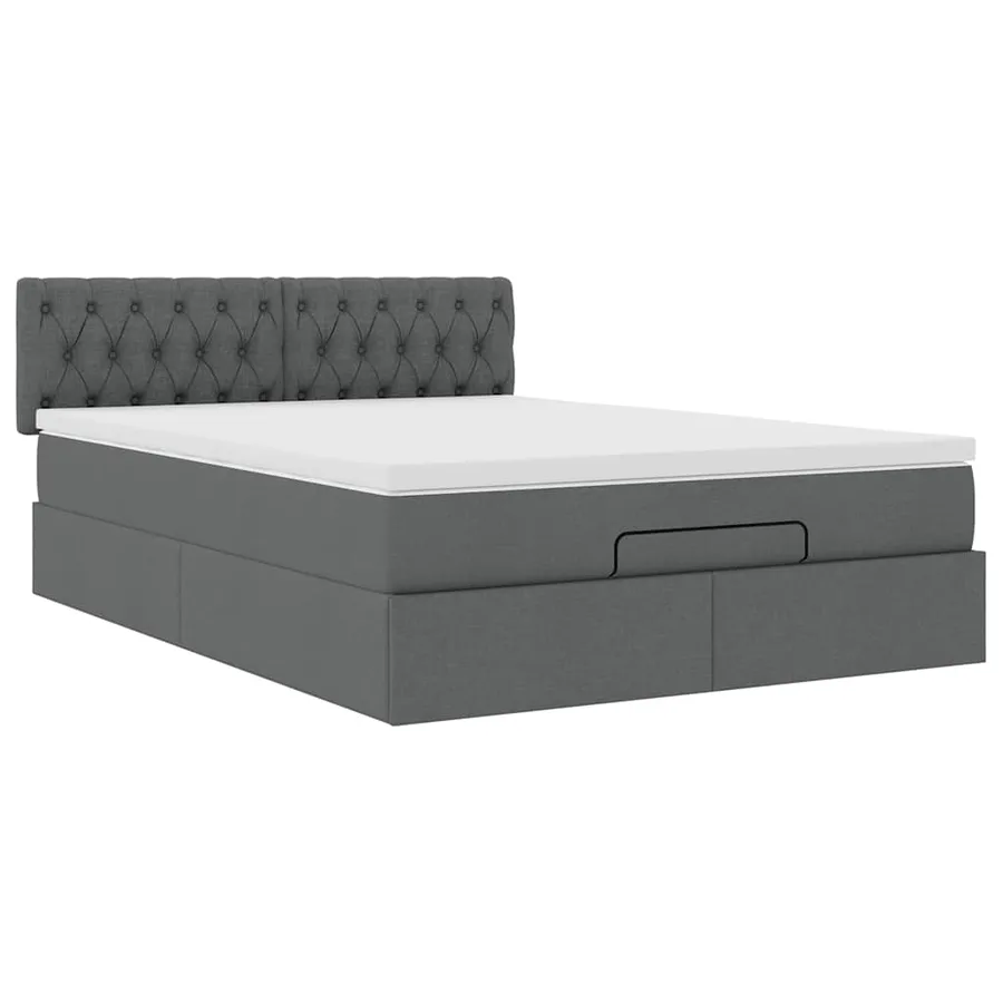 Lit ottoman avec matelas gris foncé 140x200 cm tissu - 6