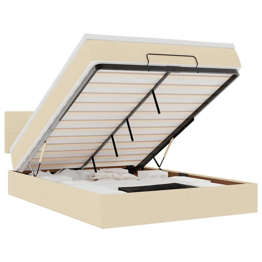 Lit ottoman avec matelas crème 140x200 cm tissu - 2