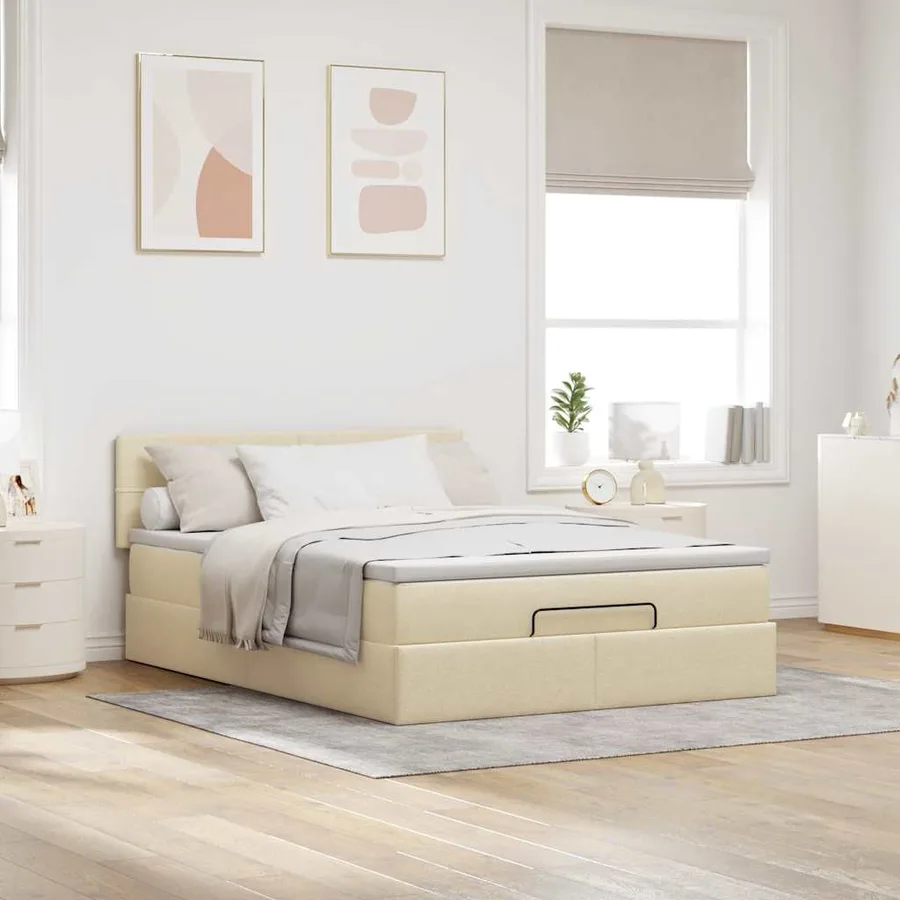 Lit ottoman avec matelas crème 140x200 cm tissu - 3