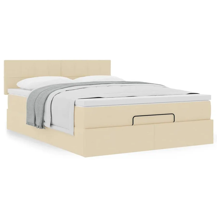 Lit ottoman avec matelas crème 140x200 cm tissu - 4