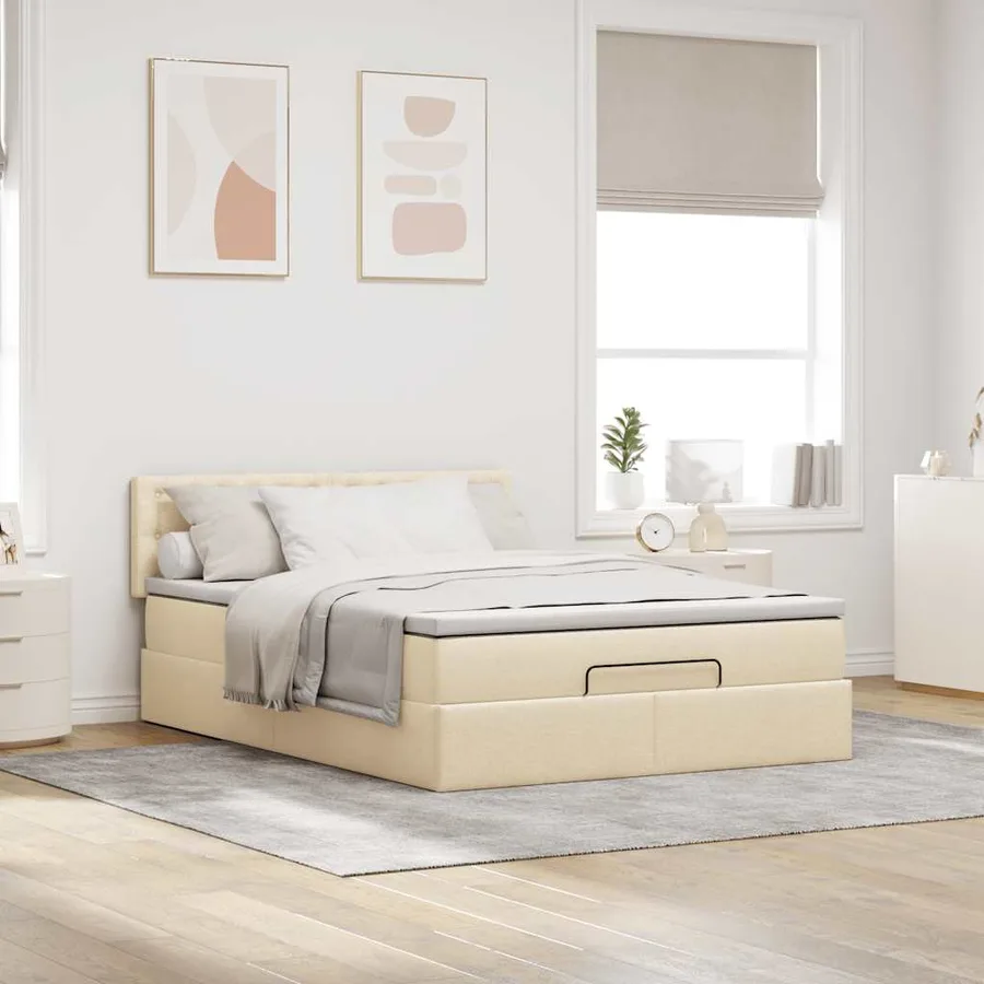 Lit ottoman avec matelas crème 140x200 cm tissu - 3
