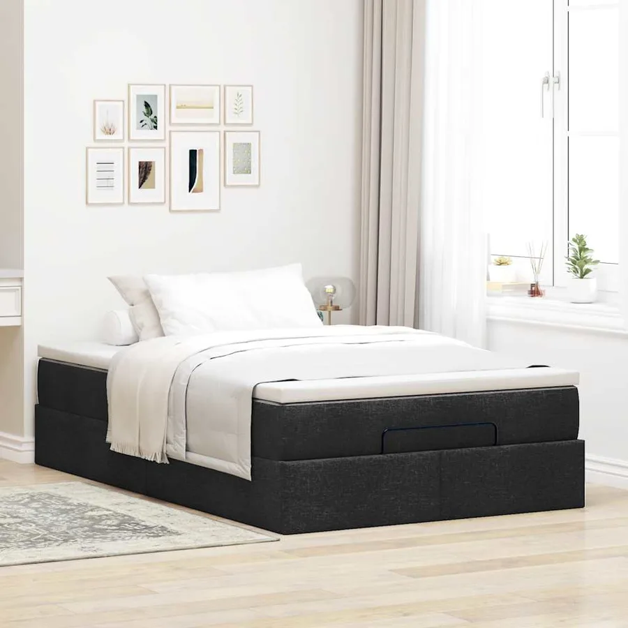 Cadre de lit ottoman avec matelas noir 120x190 cm tissu - 3