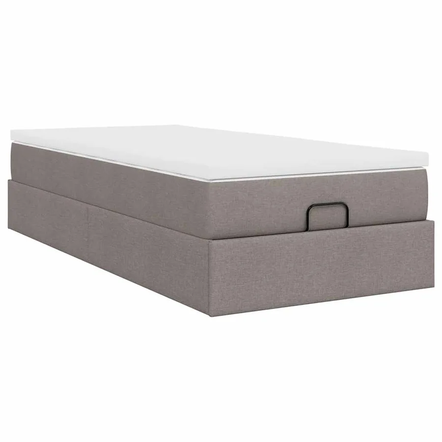 Cadre de lit ottoman avec matelas taupe 100x200 cm tissu - 10