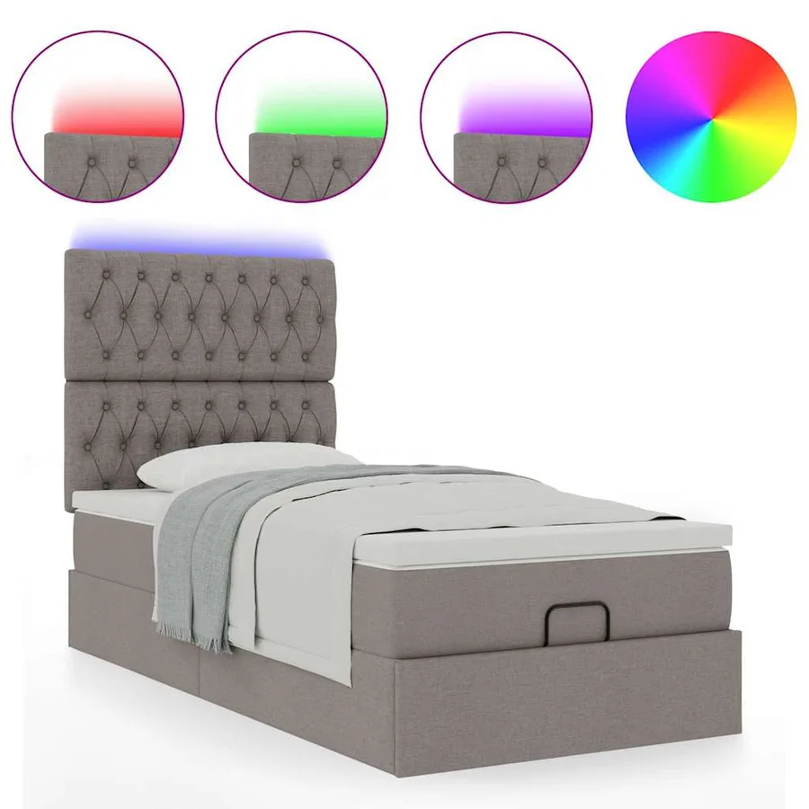 Cadre de lit ottoman avec matelas taupe 100x200 cm tissu - 5