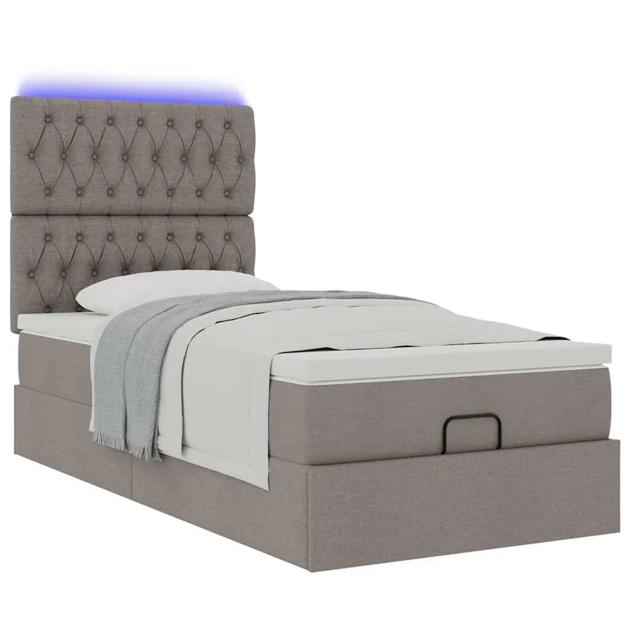 Cadre de lit ottoman avec matelas taupe 100x200 cm tissu - 6