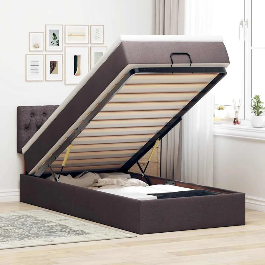 Lit ottoman avec matelas marron foncé 100x200 cm tissu