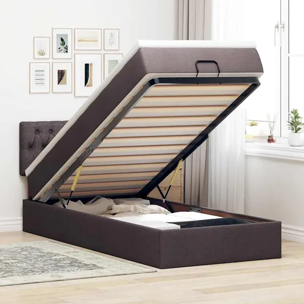 Lit ottoman avec matelas marron foncé 100x200 cm tissu