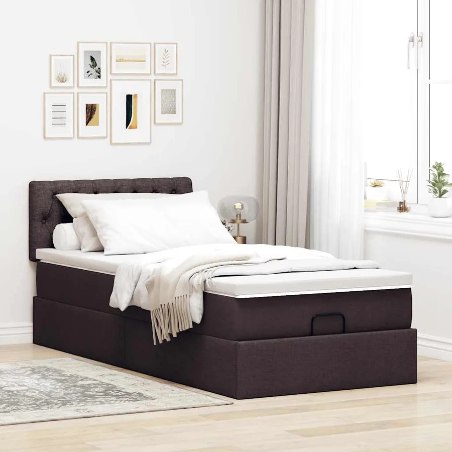 Lit ottoman avec matelas marron foncé 100x200 cm tissu - 4