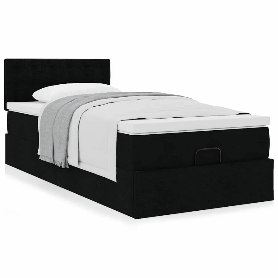Lit ottoman avec matelas noir 100x200 cm tissu - 4
