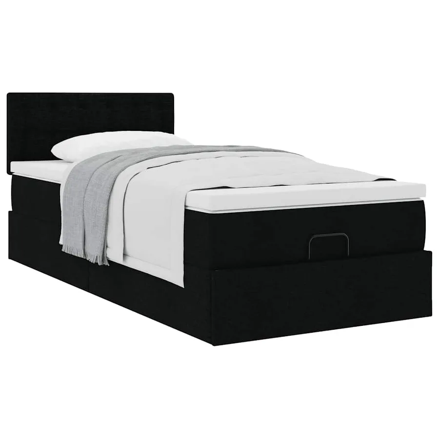 Lit ottoman avec matelas noir 100x200 cm tissu - 5