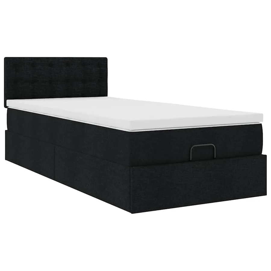 Lit ottoman avec matelas noir 100x200 cm tissu - 6