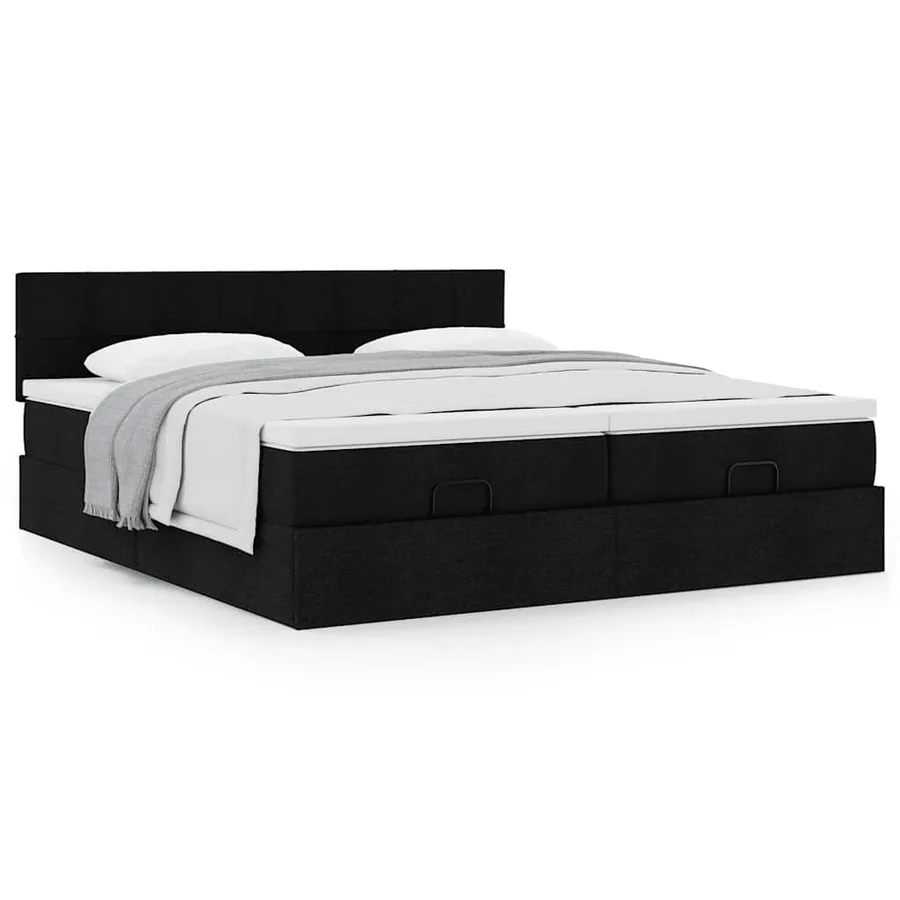 Cadre de lit ottoman avec matelas noir 200x200cm tissu - 4
