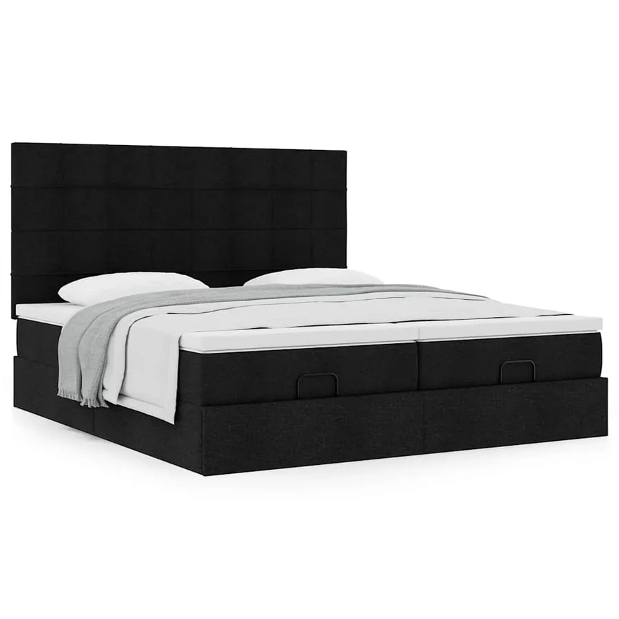Cadre de lit ottoman avec matelas noir 200x200cm tissu - 4