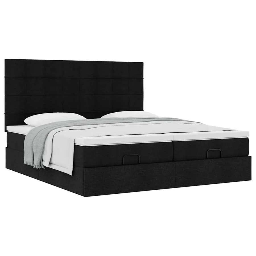Cadre de lit ottoman avec matelas noir 200x200cm tissu - 5