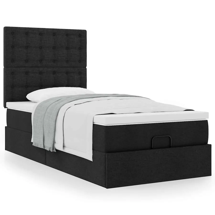 Lit ottoman avec matelas noir 100x200 cm tissu - 4