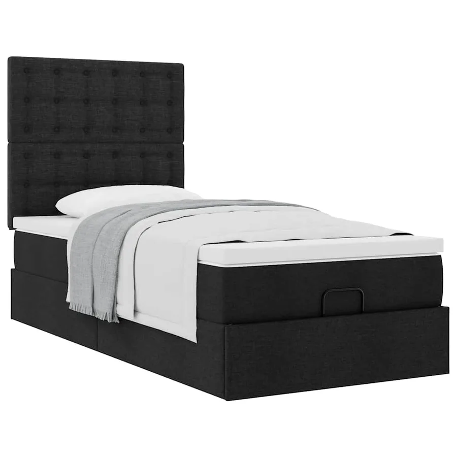 Lit ottoman avec matelas noir 100x200 cm tissu - 5