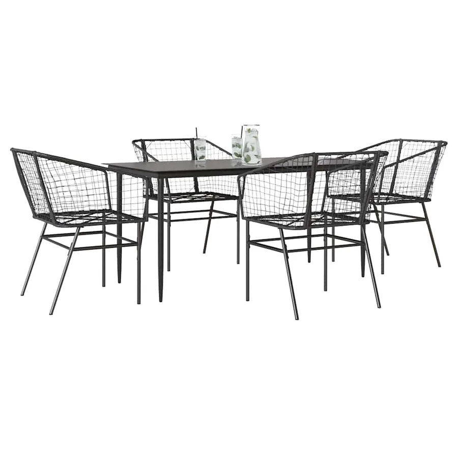 Ensemble à manger de jardin 5 pcs noir résine tressée verre