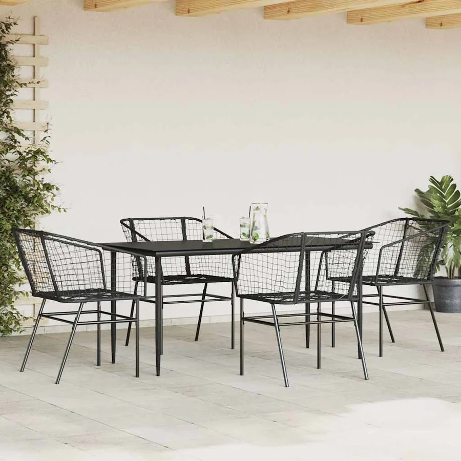Ensemble à manger de jardin 5 pcs noir résine tressée verre - 3
