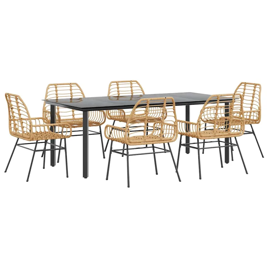 Ensemble à manger jardin 7pcs marron rpoly otin verre - 2