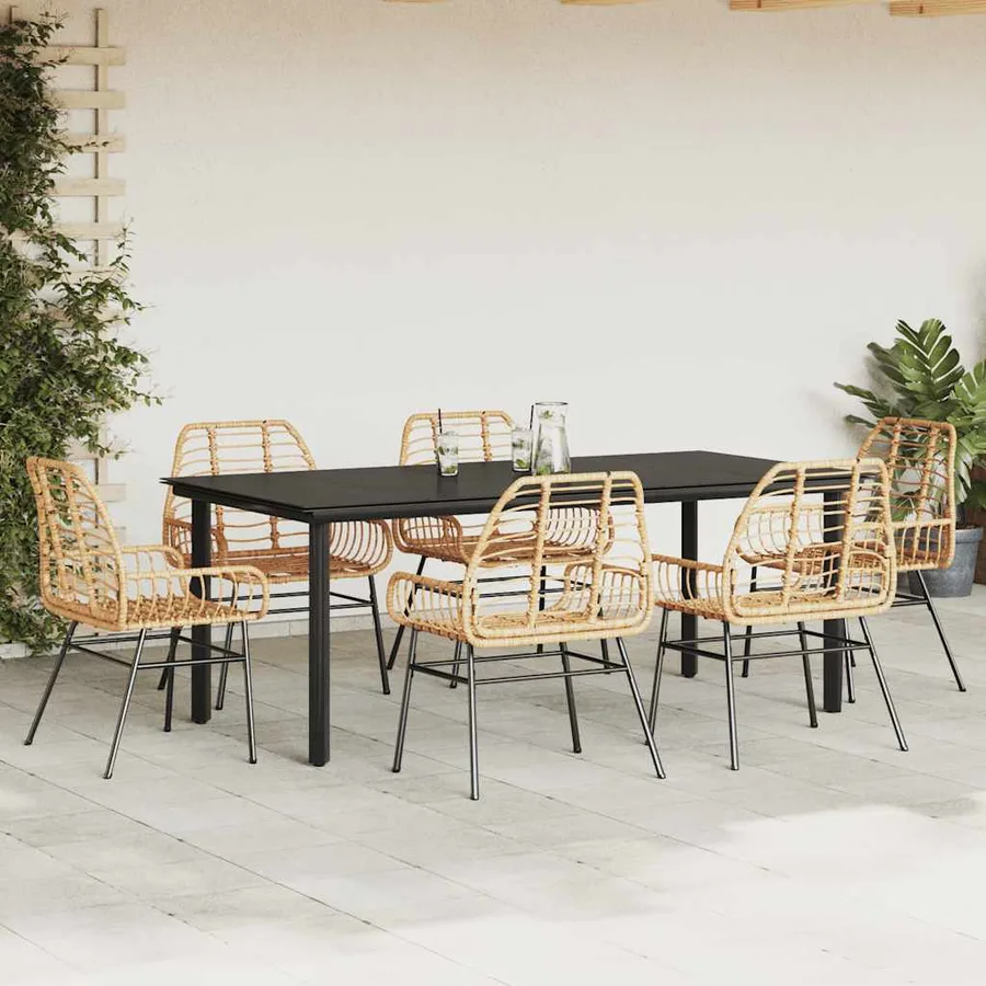 Ensemble à manger jardin 7pcs marron rpoly otin verre - 3