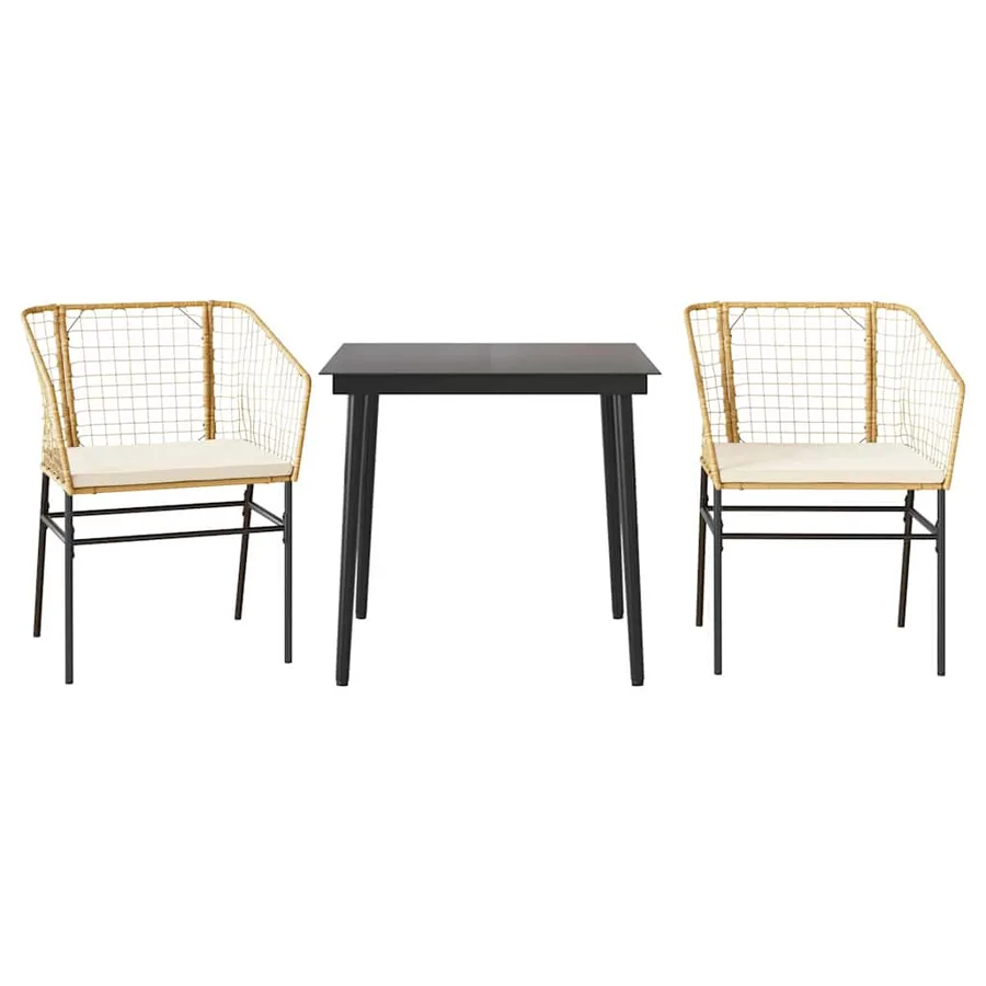 Ensemble à manger jardin coussins 3pcs marron poly rotin verre - 2