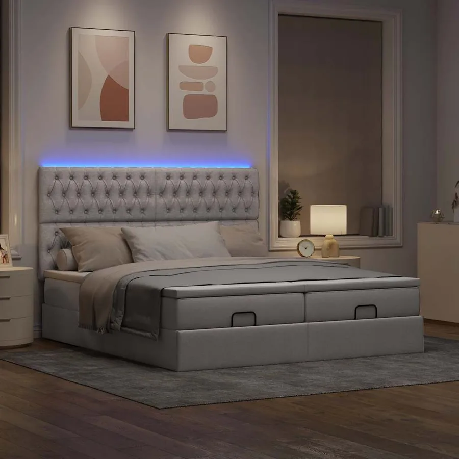 Cadre de lit ottoman avec matelas taupe 200x200cm tissu - 3