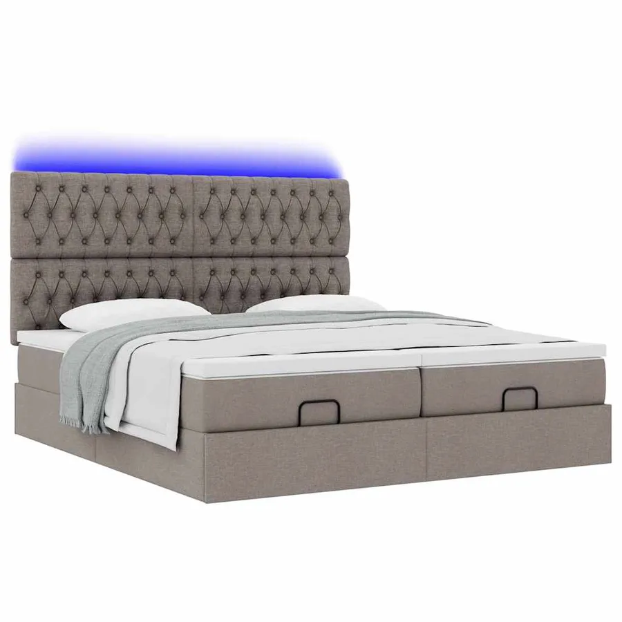 Cadre de lit ottoman avec matelas taupe 200x200cm tissu - 6