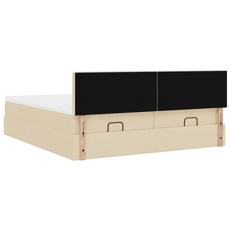 Cadre de lit ottoman avec matelas crème 200x200cm tissu - 11