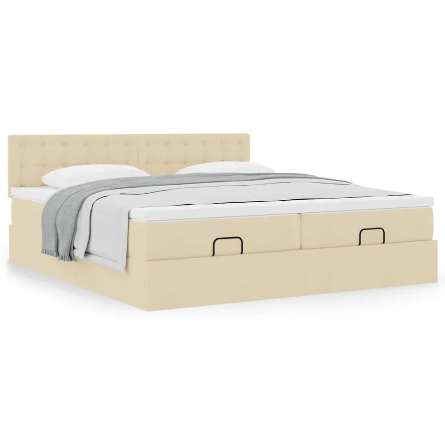 Cadre de lit ottoman avec matelas crème 200x200cm tissu - 4