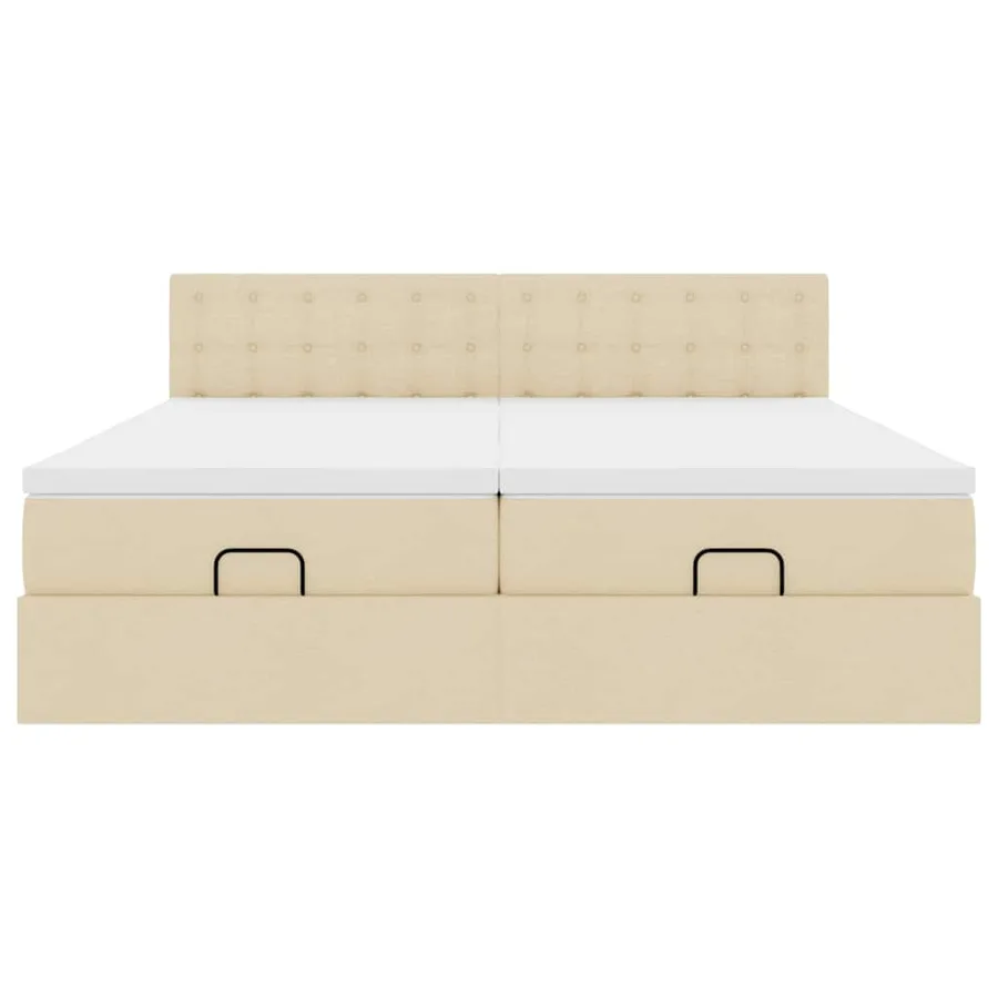 Cadre de lit ottoman avec matelas crème 200x200cm tissu - 7