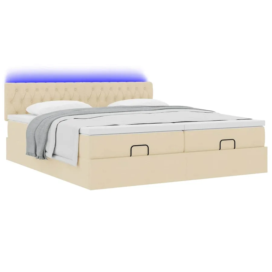 Cadre de lit ottoman avec matelas crème 200x200cm tissu - 6