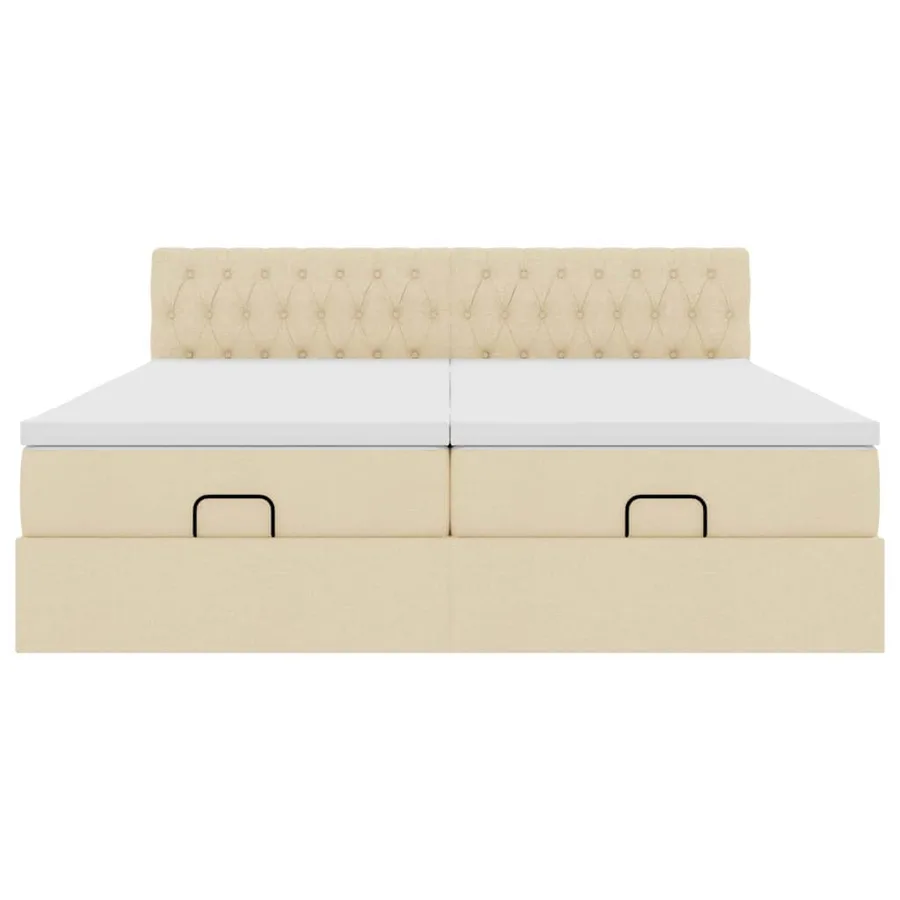 Cadre de lit ottoman avec matelas crème 200x200cm tissu - 8