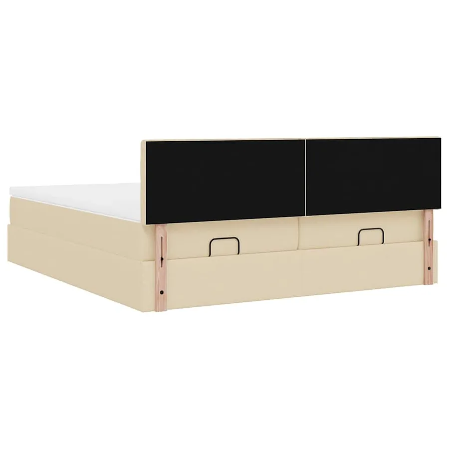Cadre de lit ottoman avec matelas crème 200x200cm tissu - 12