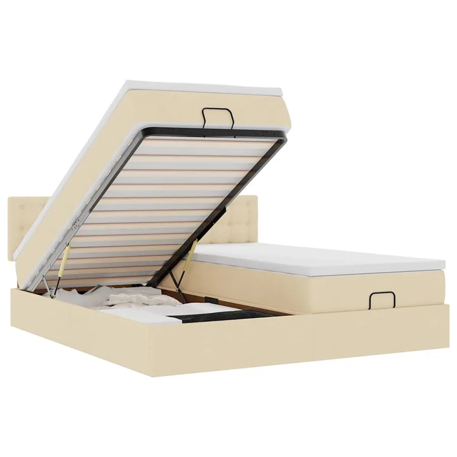 Cadre de lit ottoman avec matelas crème 200x200cm tissu - 2