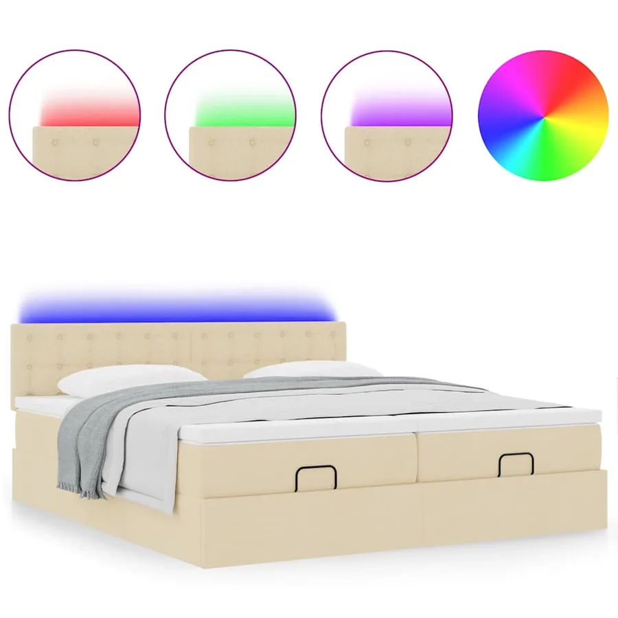 Cadre de lit ottoman avec matelas crème 200x200cm tissu - 5
