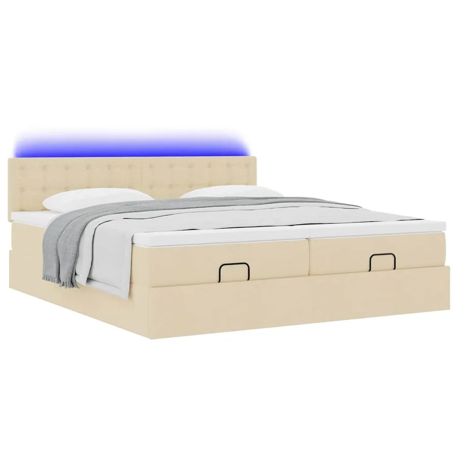 Cadre de lit ottoman avec matelas crème 200x200cm tissu - 6