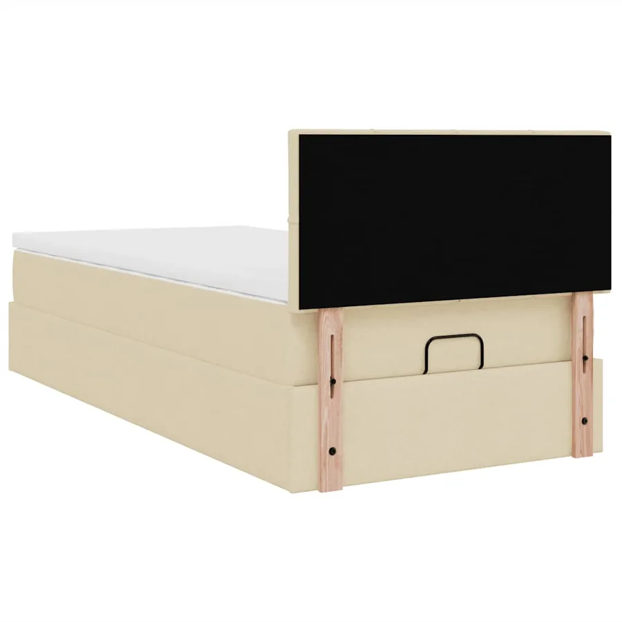 Lit ottoman avec matelas crème 100x200 cm tissu - 11
