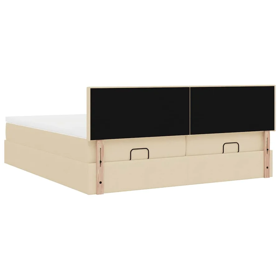 Cadre de lit ottoman avec matelas crème 200x200cm tissu - 11