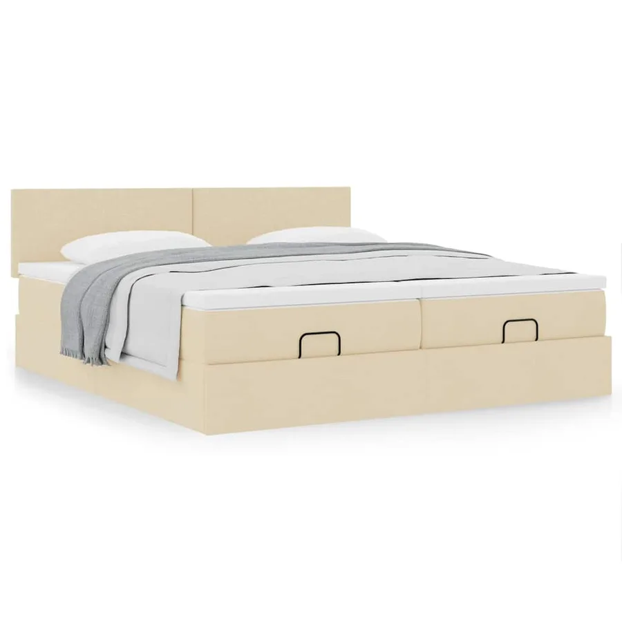 Cadre de lit ottoman avec matelas crème 200x200cm tissu - 4