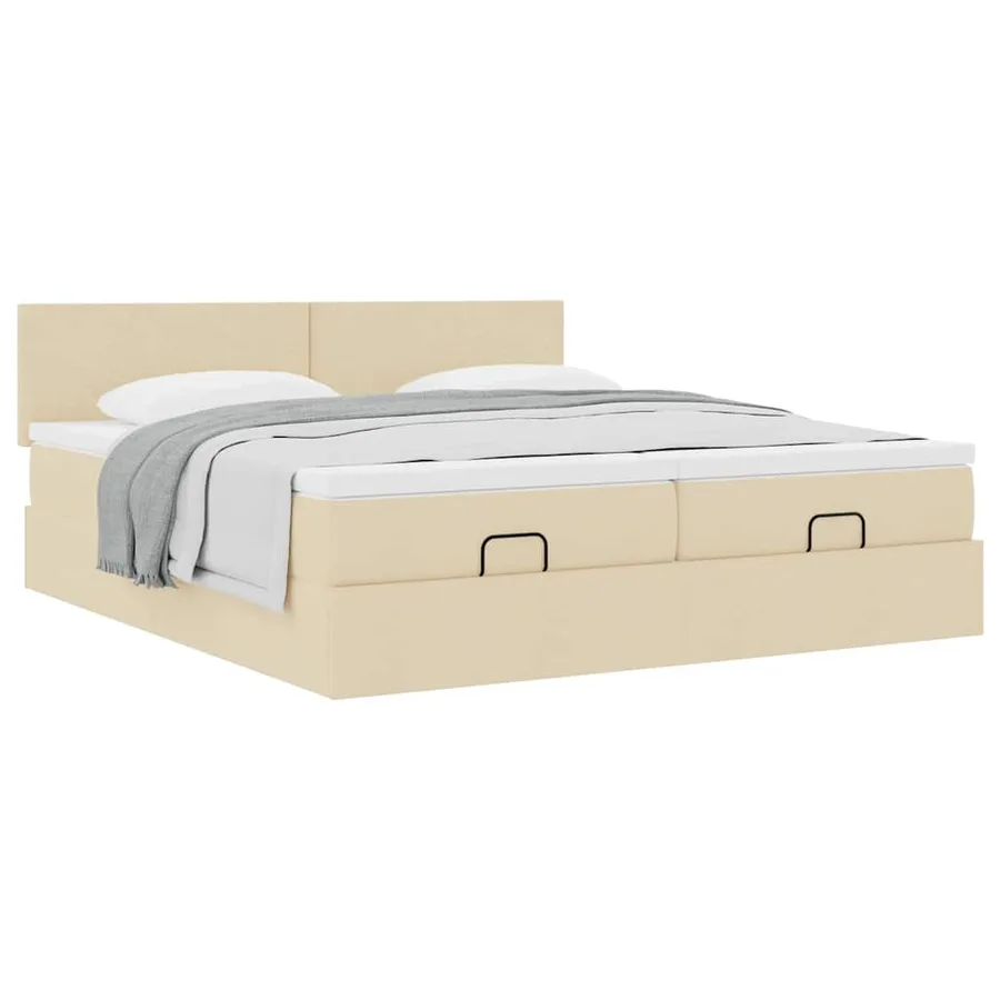 Cadre de lit ottoman avec matelas crème 200x200cm tissu - 5