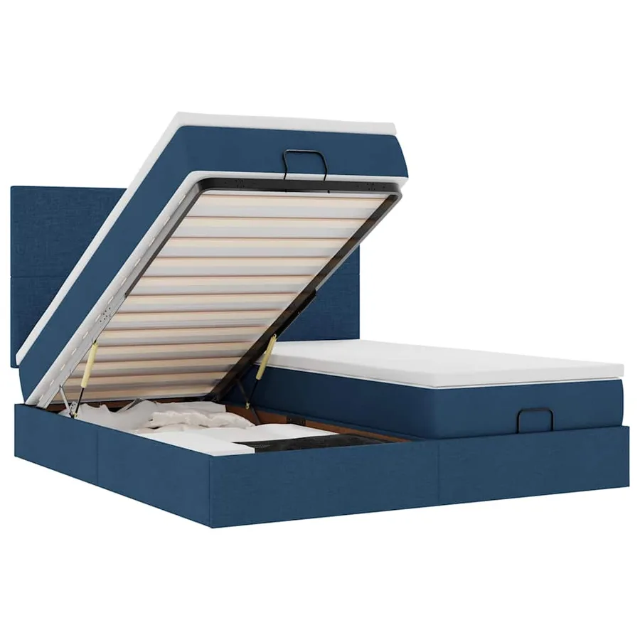 Cadre de lit ottoman avec matelas bleu 200x200cm tissu - 2