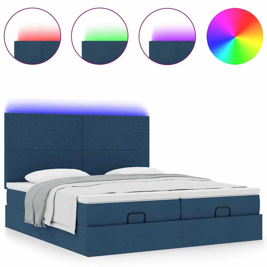 Cadre de lit ottoman avec matelas bleu 200x200cm tissu - 5