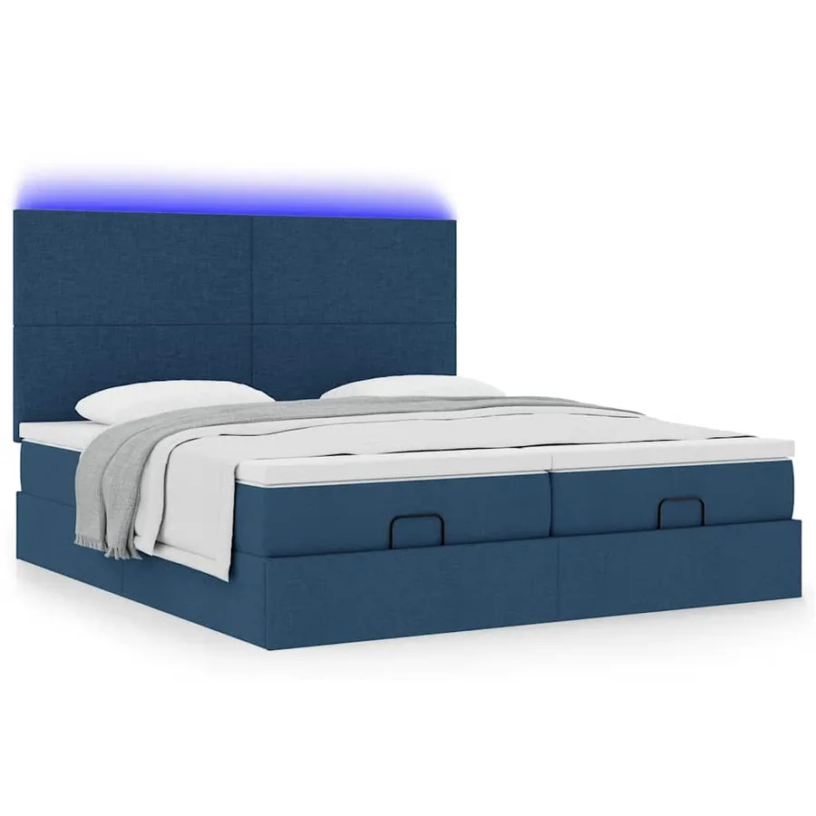Cadre de lit ottoman avec matelas bleu 200x200cm tissu - 6