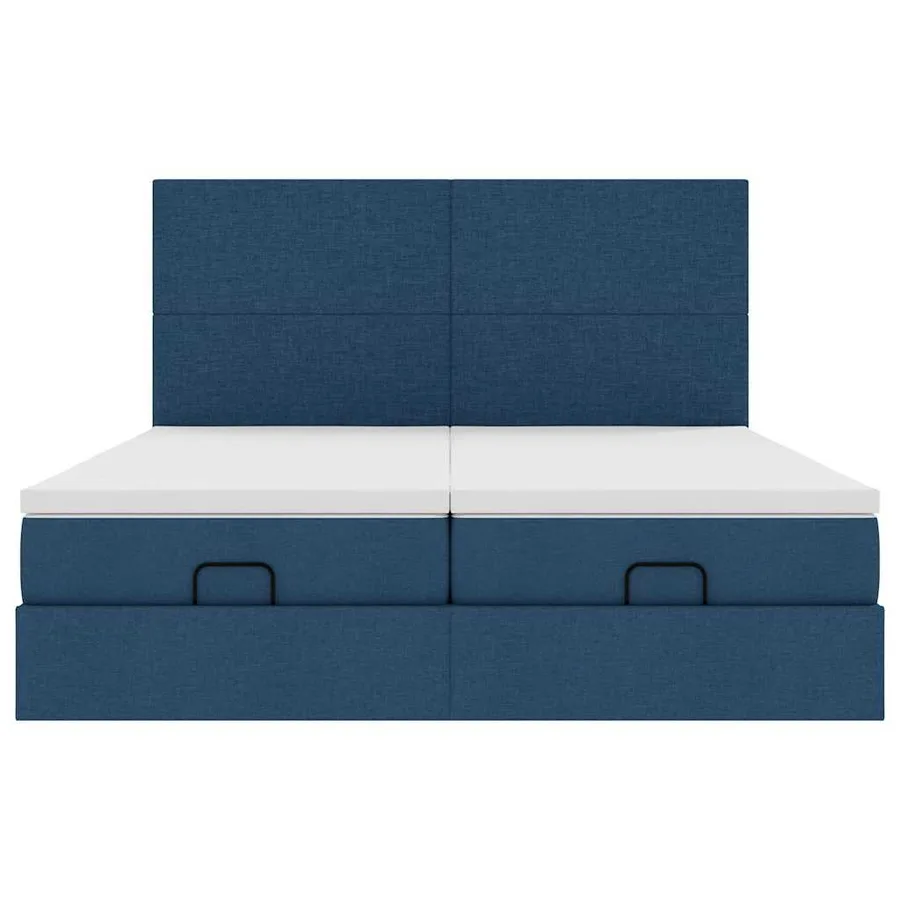 Cadre de lit ottoman avec matelas bleu 200x200cm tissu - 8