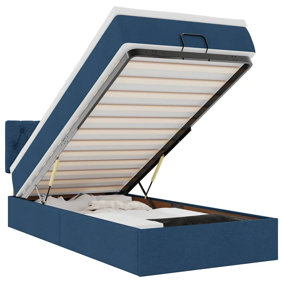 Lit ottoman avec matelas bleu 100x200 cm tissu - 2